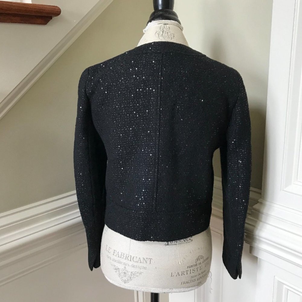 NWT JCrew Collarless Lady Chariot Jacket Blazer Womens 4 Black Sequin BM560 NEW - Picture 9 of 10